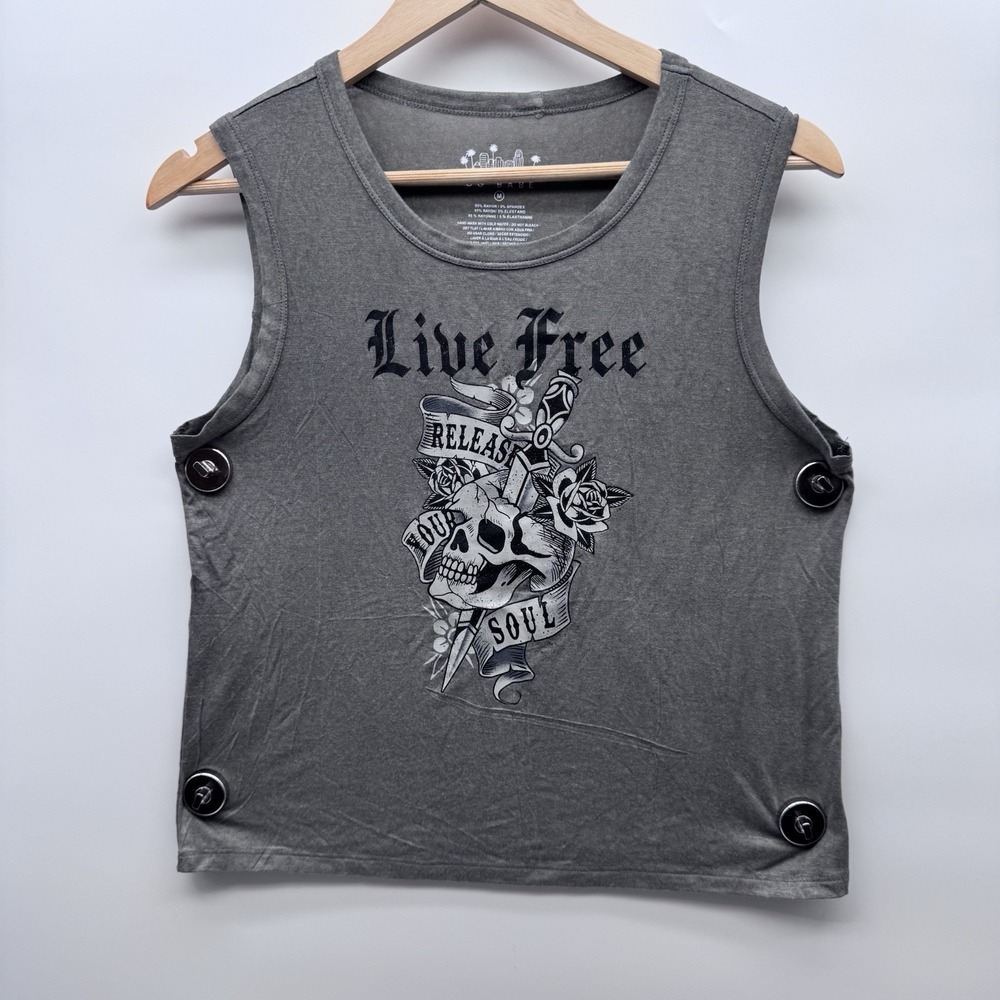 OG BABE Women's Medium Live Free Skull Graphic Tank Top - Heather Gray